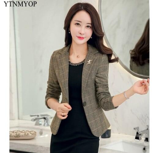 YTNMYOP Women Plaid Blazer Long Sleeve One Button Slim Suit Coat Formal Jacket Office Suit Lady Outerwear Sprint Autumn Lady Top