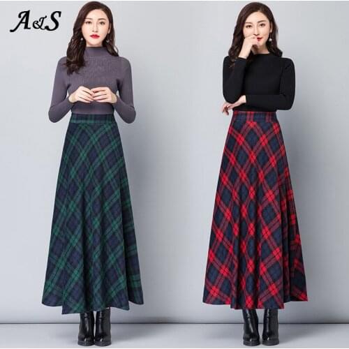 Anbenser Harajuku Women Plaid Midi Skirt Spring Autumn Vintage High Waist Female Skirts Korean Style Ulzzang Elegant Long Skirts
