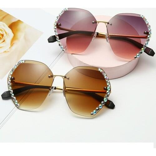 2021 Fashion Oversized Rimless Sunglasses Women Famous Luxury Brand Design Sexy Diamond Square Sun Glasses For Female