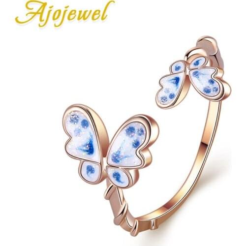 Ajojewel Womens Butterfly Ring Animal Jewelry Rose Gold Color Ladies Adjustable Ring Girls Gifts 2020