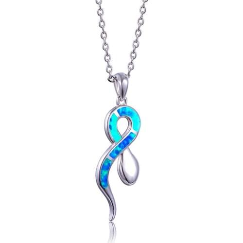 Vintage Female Snake Pendants Necklaces Boho Silver Color Wedding Necklace Fashion Blue White Fire Opal Necklaces For Women