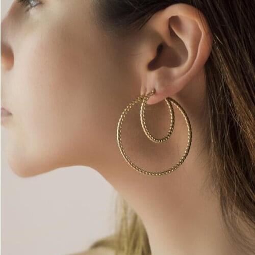 Gold filled beaded hoop earring for women big hoops simple fashion jewelry for lady gift