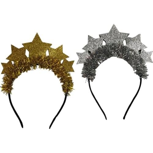 Stars Headband New Year Tiara Christmas Hair Hoop Glitter Tinsel Headdress Novelty Photo Props Party Hair Supplies