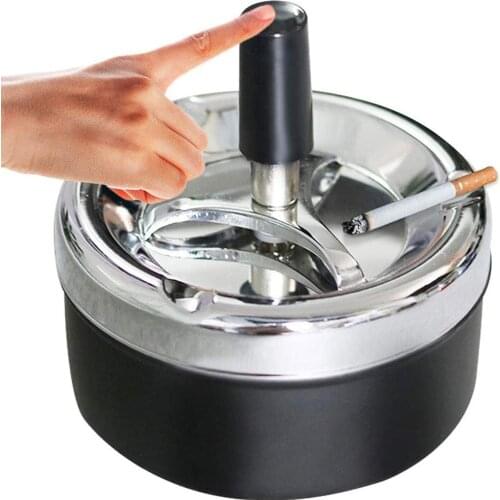 1pcs Windproof Press Rotating Lid Ashtray Metal Modern Gift Home Hotel Rotating Smoker Ashtray Office For Men D1H9