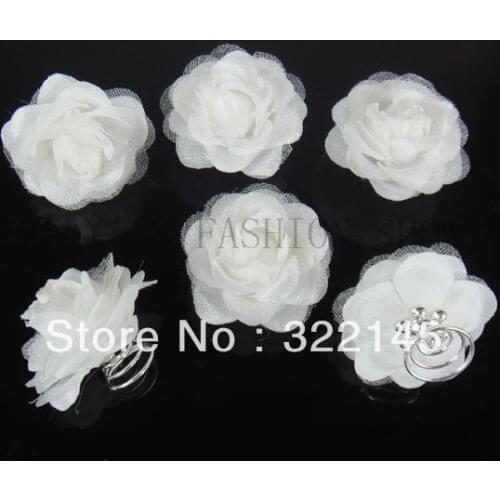 12PCS Fashion Wedding White Flower Hair Twists Spins Pins Free Shipping New
