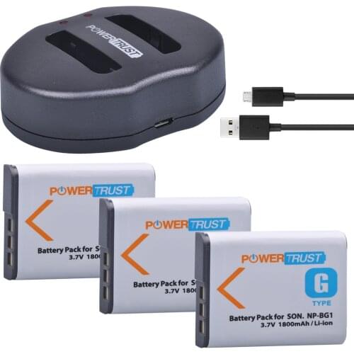 3Pcs 1800mAh NP-BG1 NP BG1 NPBG1 Camera Battery + Dual USB Charger for SONY HX10 W30 W210 W100 W110 W120 H50 H55 H70 HX9 T20