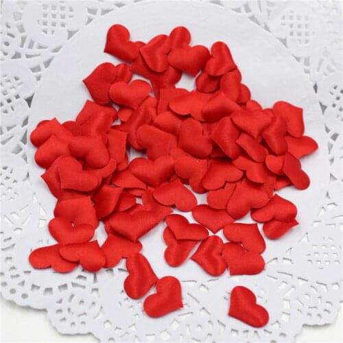 300Pcs Satin Fabric Sponge Padded Heart Embellishments DIY Craft Kids Hair Accessories Materials Wedding Party Decor Ornaments