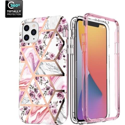 360 Degree Full Body Protective Phone Case for IPhone 11 12 Pro Max X Xr Xs Max 8 7 Plus SE Case Marble with Screen Protector