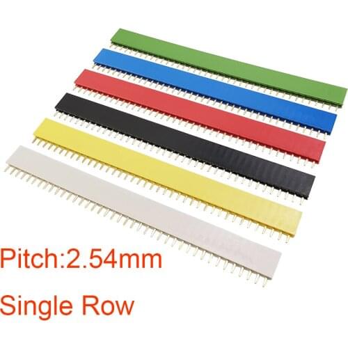 6Pcs/Set 2.54MM 40P Single Row Female Pin Header Socket PCB Board Connector Colourful 1*40Pin Mother Strip Pinheader Connectors