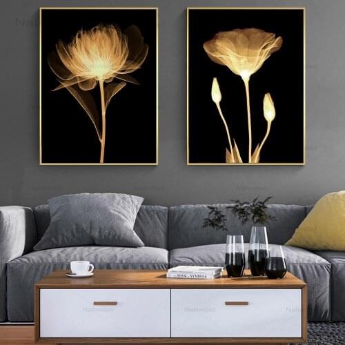 Abstract Light Yellow Flowers On Black Grout Wall Art Posters Canvas Paintings Art Pictures for Living Room Decor No Frame