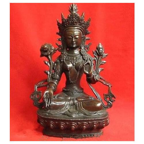 Free shipping Tibetan Bronze Kwan-yin White Tara Buddha Statue 6"H 15cm