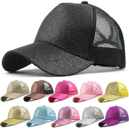 Ponytail Messy Buns Trucker Plain Baseball Visor Cap Unisex Glitter Hat Fashionable Pure Color Breathable Mesh Cap Adjustable