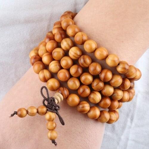SUNYIK 8mm 108 Wood Beads Bracelet Mala Prayer Necklace Tibetan Buddhist Meditation