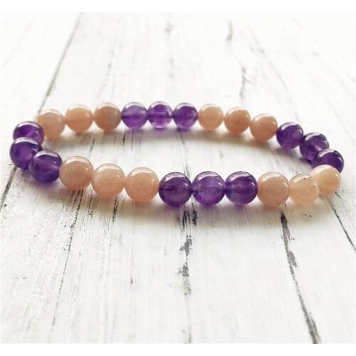 High Quality Sun Stone & Purple Quartz Bracelet Natural Stone Yoga Mala Bracelet Wrist Mala Prayer Crystals energy
