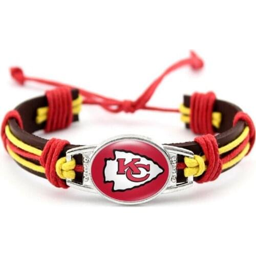 Color Background Logo KC Football Team Charm Genuine Leather Bracelets & Bangles Fit Man Woman For Fans Jewelry