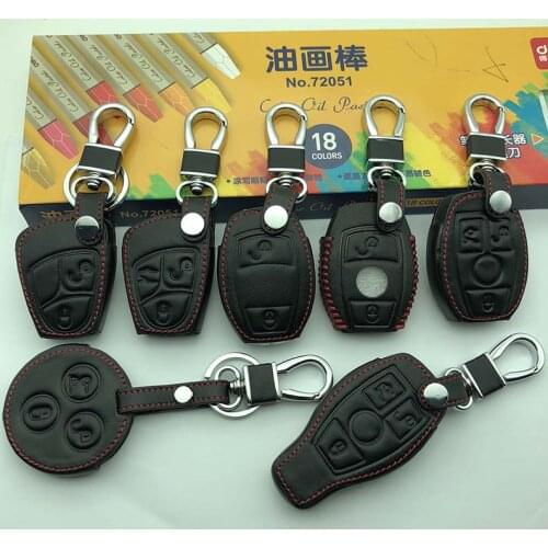 CarLeather Car Key Case Cover for Mercedes For Benz W203 W210 W211 amg W204 C E S CLS CLK CLA SLK Classe Smart Car Keychain