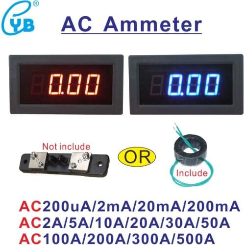 YB5135B LED Digital Ampere Tester AC Current Meter 20mA 200mA Ammeter 10A 50A 100A 200A 300A 500A Amp Panel Indicator Amp Gauge