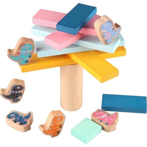 Baby Early Education JengaBuilding Blocks Wooden Toy Dinosaur Stacking Game Kids Balance Layer Stacking Montessori Learning Toy