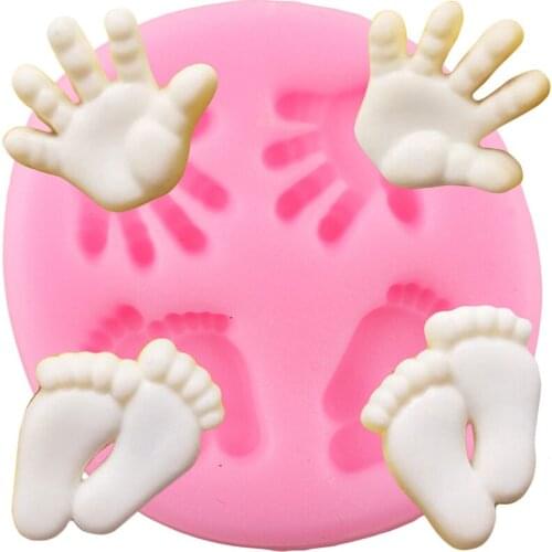 Baby Hands Feet Silicone Molds Baby Birthday Cupcake Topper Fondant Cake Decorating Tools Candy Clay Chocolate Gumpaste Moulds