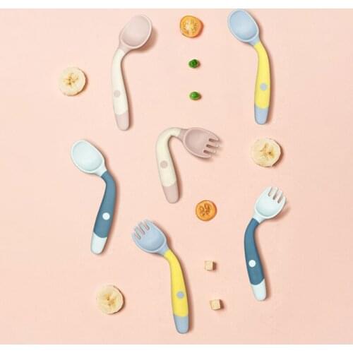 Baby Health Tableware Spoon Fork Kids Learn To Eat Training Food Silicone Cutlery Set Toddler Super Soft Bendable Baby Things