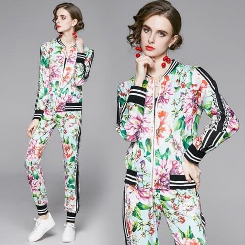 England Style Design Print Tracksuit Women Suit Jacket Casual Sports 2 Piece Pant Set Jogging Sweatpants Korean Fashion Outfits