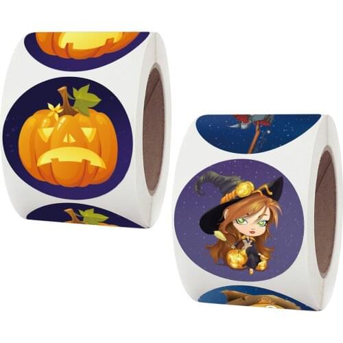 500Pcs/roll 1.5 inch Halloween Christmas Pumpkin Decor Labels Cool Gift Box Decoration Sealing Label Cartoon Stationery Sticker
