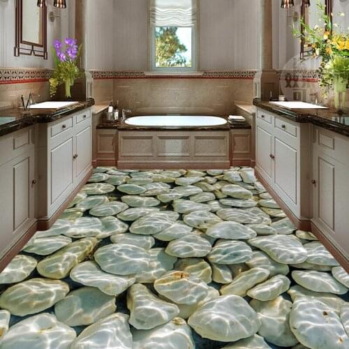 Custom Photo Wall Paper Cobblestone Water Waves 3D Floor Mural PVC Waterproof Bathroom Floor Sticker Wallpaper Wall Painting 3D