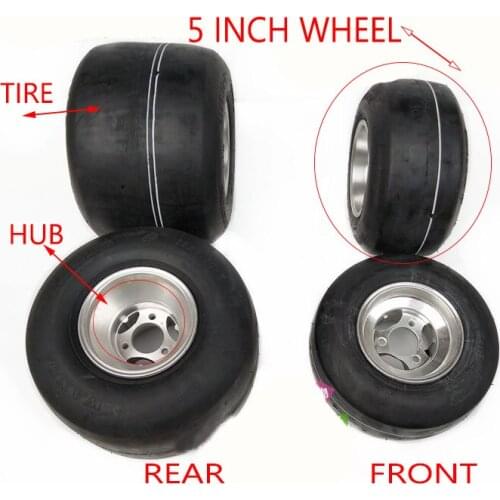 Set of 4'') 168 Go Kart 5 Inch Front Wheel 10x4.50-5 Tire Rear Rim 11X7.10-5 Drift Bike Wheels Beach Car Accessories ATV