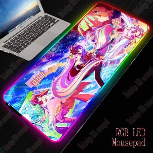 XGZ No Game No Life Gaming Mouse Pad RGB Large Mouse Pad Gamer Anime Mouse Mat Computer Mousepad Led Backlight Keyboard Desk Mat