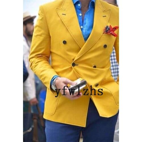 Handsome Double-Breasted Groomsmen Peak Lapel Groom Tuxedos Wedding Dress Men Suits Blazer Prom Dinner (Jacket+Pants+Tie) K375