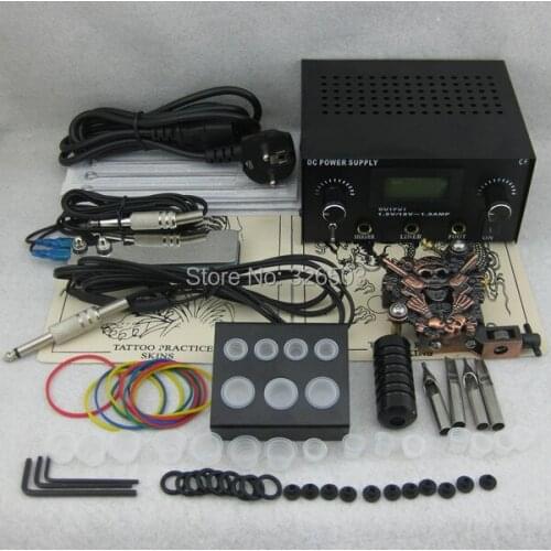 One Tattoo Machine LCD Dual Power Needles Tips Beginner Kit Set Supply TKS109