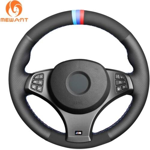 MEWANT Black Genuine Leather Suede Steering Wheel Cover Braid For BMW X3 M Sport E83 2005 2006 2007 2008 2009-2010