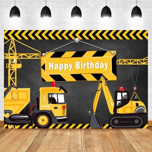 Mocsicka Happy Birthday Construction Theme Backdrop Yellow Digger Trucks Backdrops Boys Birthday Party Photography Background