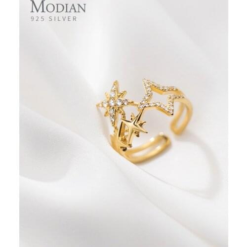 Modian Vintage 925 Sterling Silver Zirconia Luxury Starshine Opening Finger Rings for Women Korea Punk Style Rings Fine Jewelry