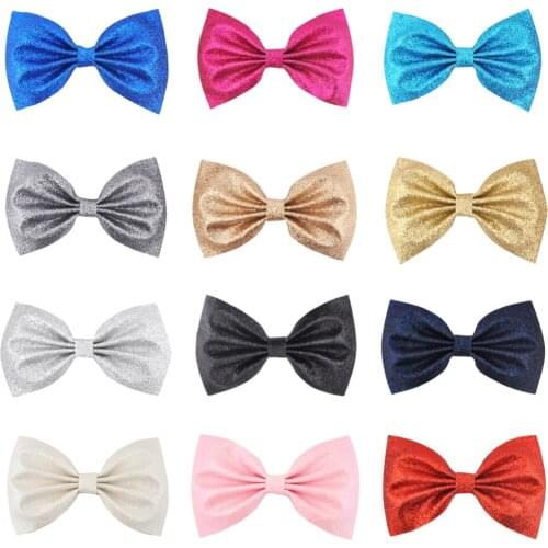 4.5" 12PCS/LOT Fashion Teens Girl Kids Children Boutique Hairbow Hairpins Glitter Leather Bow Hair Clips Best Gift Hair Headwear