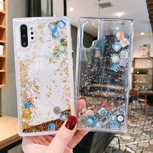 Fashion Mobile Application Icons Phone Cover For Samsung A51 A71 A50 A70 Dynamic Liquid Quicksand Case For Samsung S20 Ultra S10