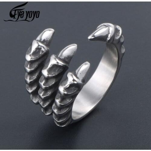 EyeYoYo Retro Punk Sharp Open Claws 316L Stainless Steel Ring For Men #7-#12