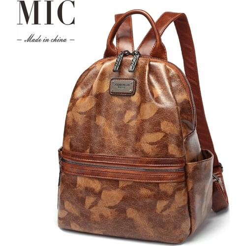 2021 new retro oil wax leather fashion multi-function multi-compartment large-capacity outdoor travel female backpack
