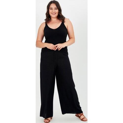New Season Fashion Plus Size Wide Leg Trousers Natural Viscose Soft Elastic Fabric