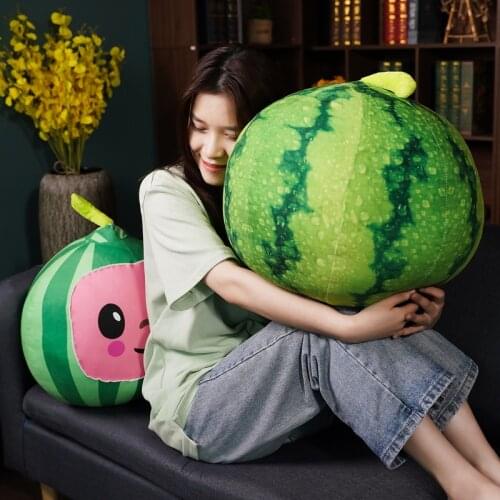 Lovely simulation fruit smile face watermelon plush pillow stuffed with down cotton super soft cushion for kids birthday gift