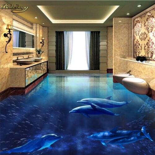 Beibehang Custom Photo 3D Floor Painting Wallpapers Dolphin Underwater World 3D 3D Bathroom Living Room Floor Painting