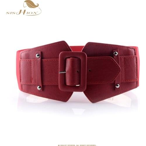 SISHION Women Belts Luxury Brand Ladies Girls Fashion Wide Stretchy Womens Elastic Waist Belt Waistband in Black Red VB0007