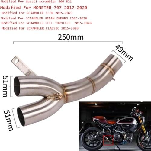 For Ducati Scrambler 800 821 Motorcycle Stainless Steel Middle Link Pipe Connect 51mm Exhaust Muffler Tubes Silencer System