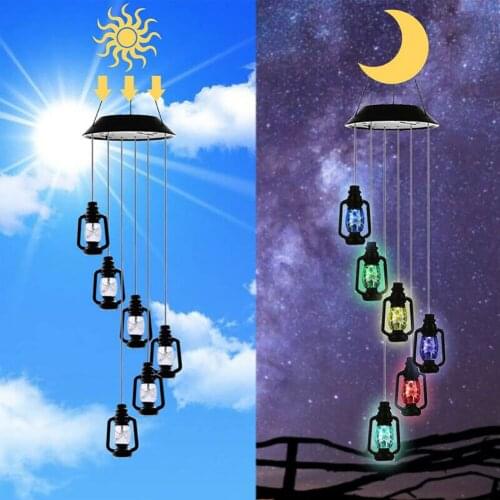 Outdoor LED Solar Lamp Shell Dragonfly Butterfly Wind Home Garden Decor Solar Light Solar Powered Color-Changing Wind Chime Lamp