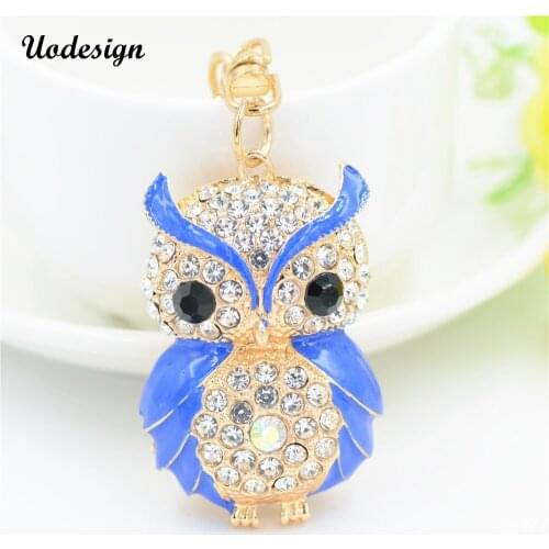 Uodesign White Creative Owl Women Keychain Bag Pendant Crystal Car Key Chain Ring Holder Fashion Jewelry