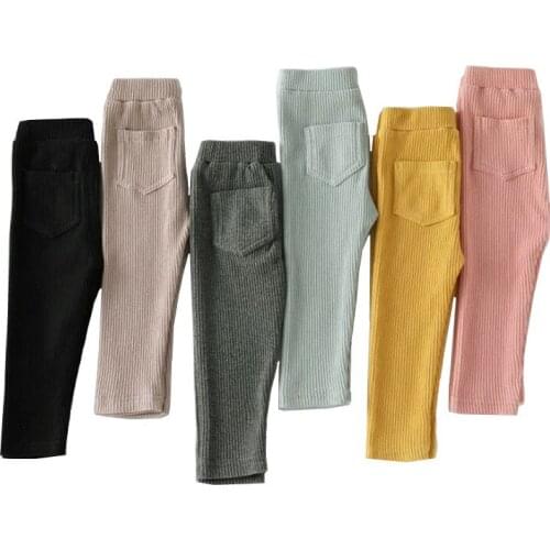 Spring Autumn Children Kids Girl Pants Rib Cotton Long Boys Pant Baby Girls Leggings Clothes