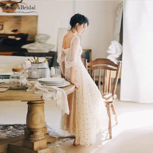 Vintage Half Sleeve Dot Tulle Wedding Dresses Floor Length Koral Fashion Bridal Gowns Fairy engagement Gowns DW306