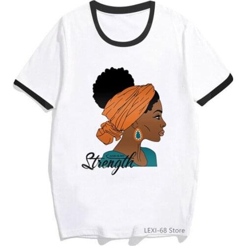 I Am A Strong Melanin Queen graphic t shirt women Melanin Poppin Tee Shirt Femme African Black Girl History Month Female t-shirt