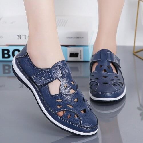 Plus Size EU42 Women Sandals Split Leather Summer Shoes Woman Gladiator Style Sandal Soft Bottom White Female Flat Sandalias