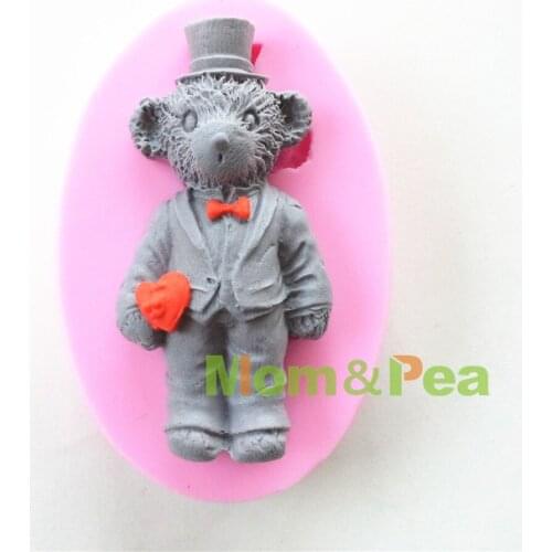 Mom&Pea 0616 Free Shipping Bridegroom Bear Shaped Silicone Mold Cake Decoration Fondant Cake 3D Mold Soap Mold